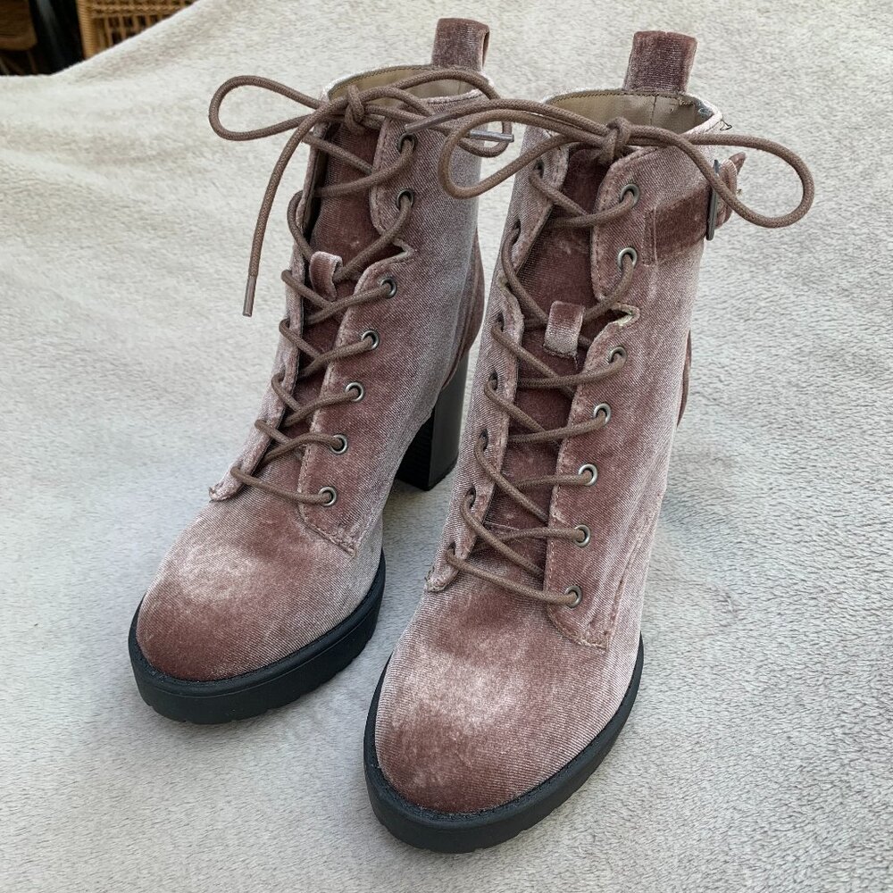 Madden Girl Jitter Jitt Crushed Velvet Lace Up Platform Heeled Boots Sz8 - Picture 5 of 16